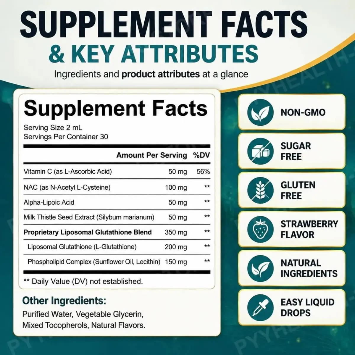 Lenm Liposomal Glutathione Liquid Drops για Αντιοξειδωτική κυτταρική και ηπατική υποστήριξη με NAC Vitamin C Γεύση Φράουλα 60 mL — image 3