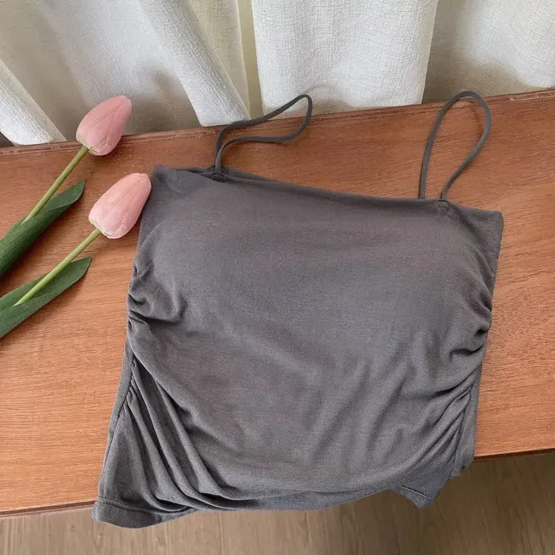 Masszív All-Match Pleat Sling mellény pánt mellkaspárna belső viselet Slim Fit karcsúsító rövid Gyaru külső viselet felső