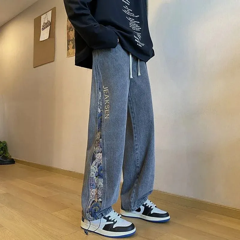 2023 Embroidered Bear Jeans Ανδρικά Άνοιξη Φθινόπωρο ίσιο πόδι χαλαρό συν με φαρδύ πόδι μάρκα American High Street Casual παντελόνι — image 3