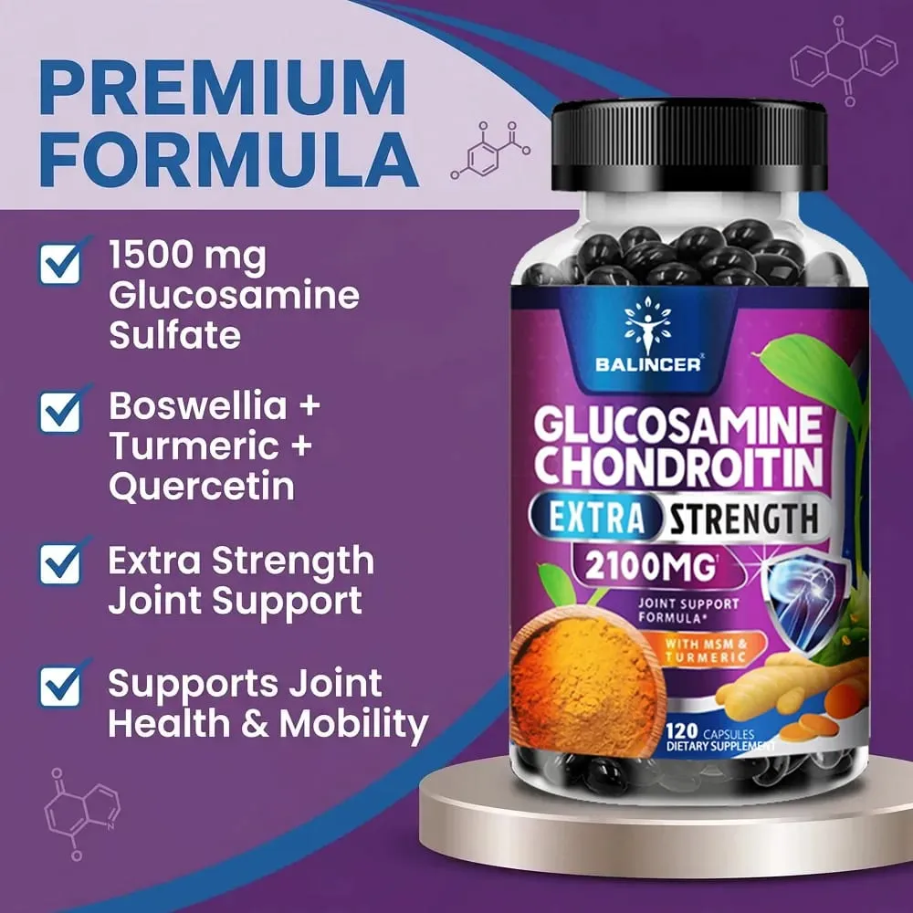 Glucosamine Chondroitin Capsules with Turmeric Root for Support Stress Relief Bone Joint & Immune Health Dietary Supplement — image 4