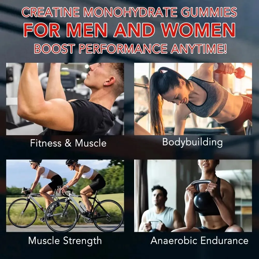 Creatine Monohydrate Gummies 5000mg for Muscle Strength Recovery & Pre-Workout Energy Boost Sugar-Free Vegan Strawberry 120 Ct — image 6