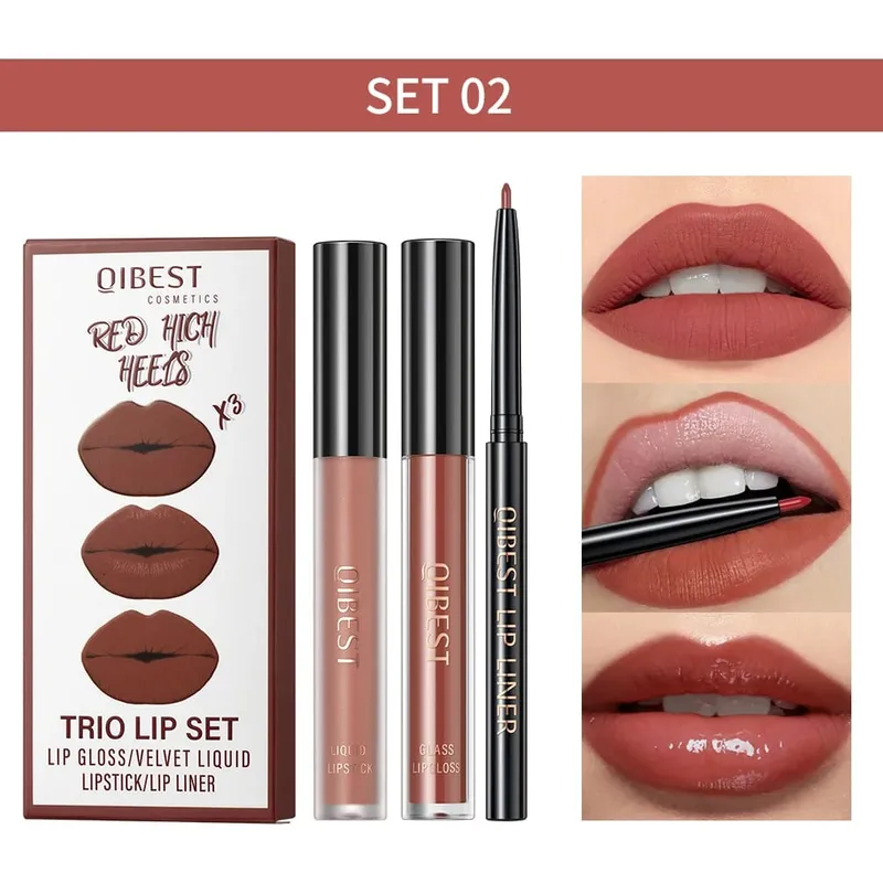 Ματ Liquid Lipstick & Lip Liner & Lip Gloss Σετ 3 τμχ Αντικολλητικό Κύπελλο μεγάλης διάρκειας Κόκκινο μαύρο μωβ Κιτ καλλυντικών για απόχρωση χειλιών — image 8