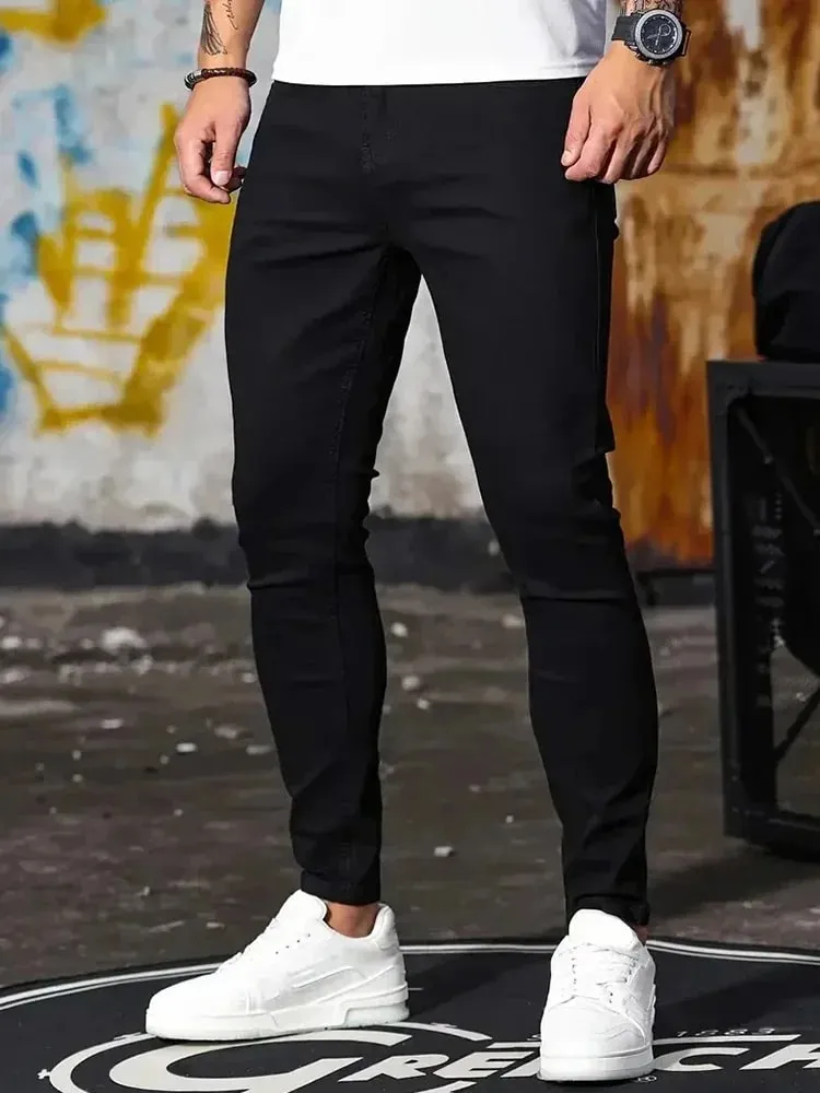 Ανδρικό τζιν Stretch Skinny τζιν παντελόνι μονόχρωμο μαύρο μπλε άνοιξη Luxury Street Harajuku Hip-Hop Slim Fit Παντελόνι Μάρκα