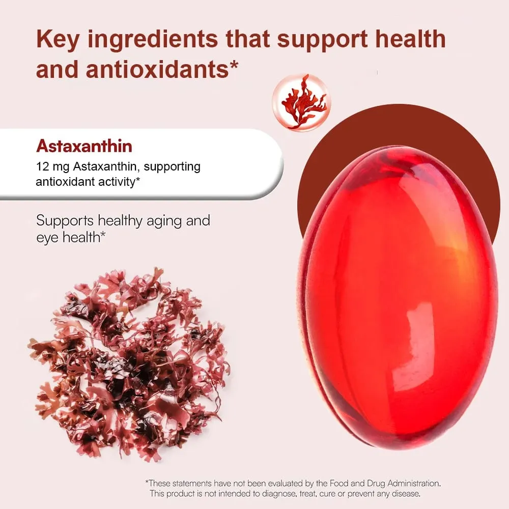 Astaxanthin Capsules 12mg Promotes Cardiovascular Health and Accelerates Metabolism Support Eye Joint & Skin Health