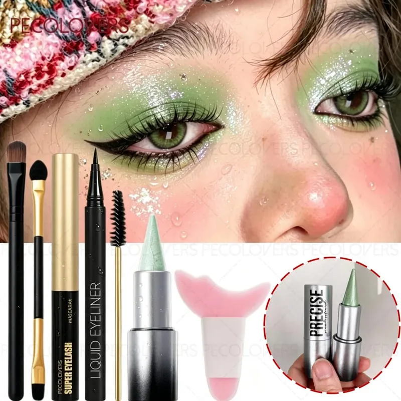 7 ΤΕΜ/ΣΕΤ Shimmer Eyeshadow Stick Αδιάβροχη μάσκαρα eyeliner με πινέλα μακιγιάζ & εργαλείο βοήθειας μακιγιάζ ματιών Halloween/Christmas — image 2