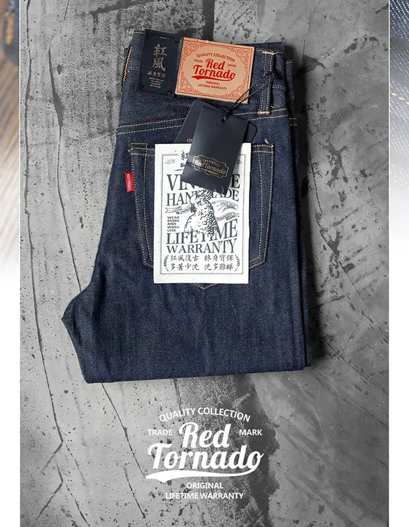 Red Tornado 511XX-0001 16oz Pink Line Selvedge farmer farmer férfiaknak Straight Fit, karcsú sziluett