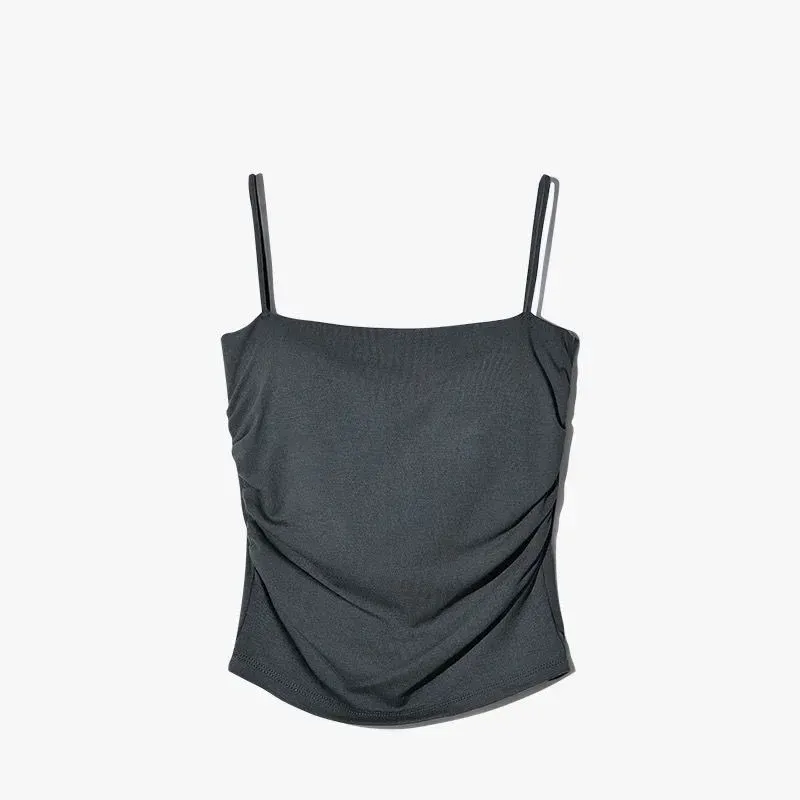 Masszív All-Match Pleat Sling mellény pánt mellkaspárna belső viselet Slim Fit karcsúsító rövid Gyaru külső viselet felső — image 6
