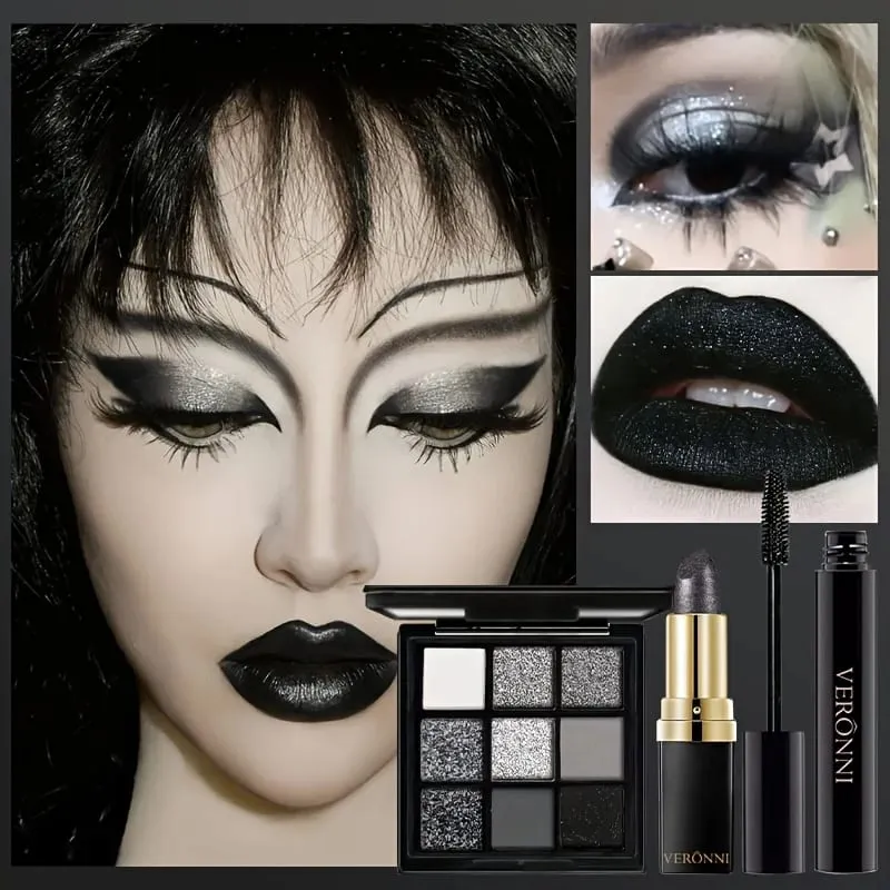 5 τμχ Σετ μακιγιάζ Halloween Dark Special Effects White Foundation Black Eyeshadow Black Lipstick Mascara & Brush Makeup for Party