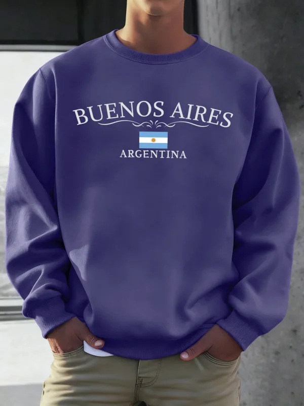 บัวโนสไอเรสอาร์เจนตินาพิมพ์ผู้ชายเสื้อ Street Hip Hop กีฬาขนแกะ All-Match Pullover Unisex Casual เสื้อผ้าหลวม — image 32