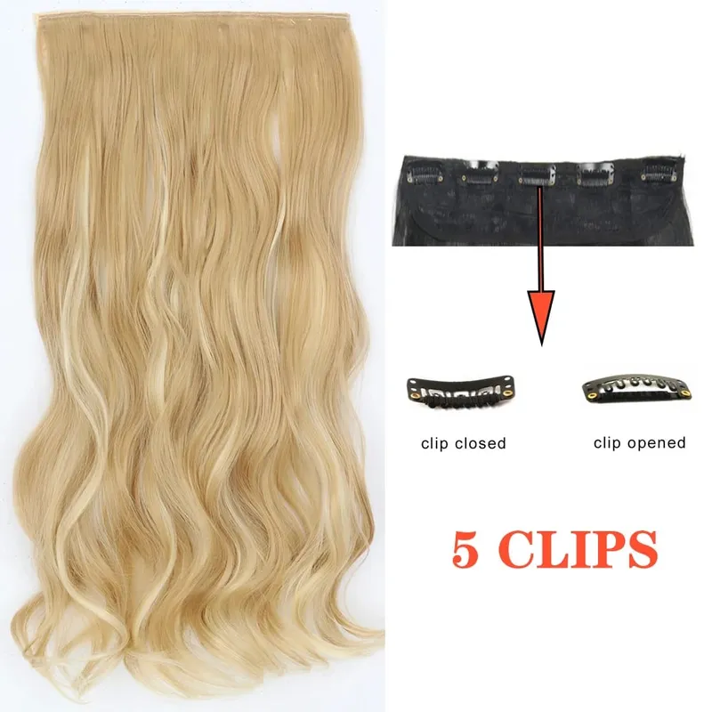 Synthetic Long Wave 5 Clips Hair Extensions Clips in High Temperature Fiber Black Brown Hairpiece — image 18