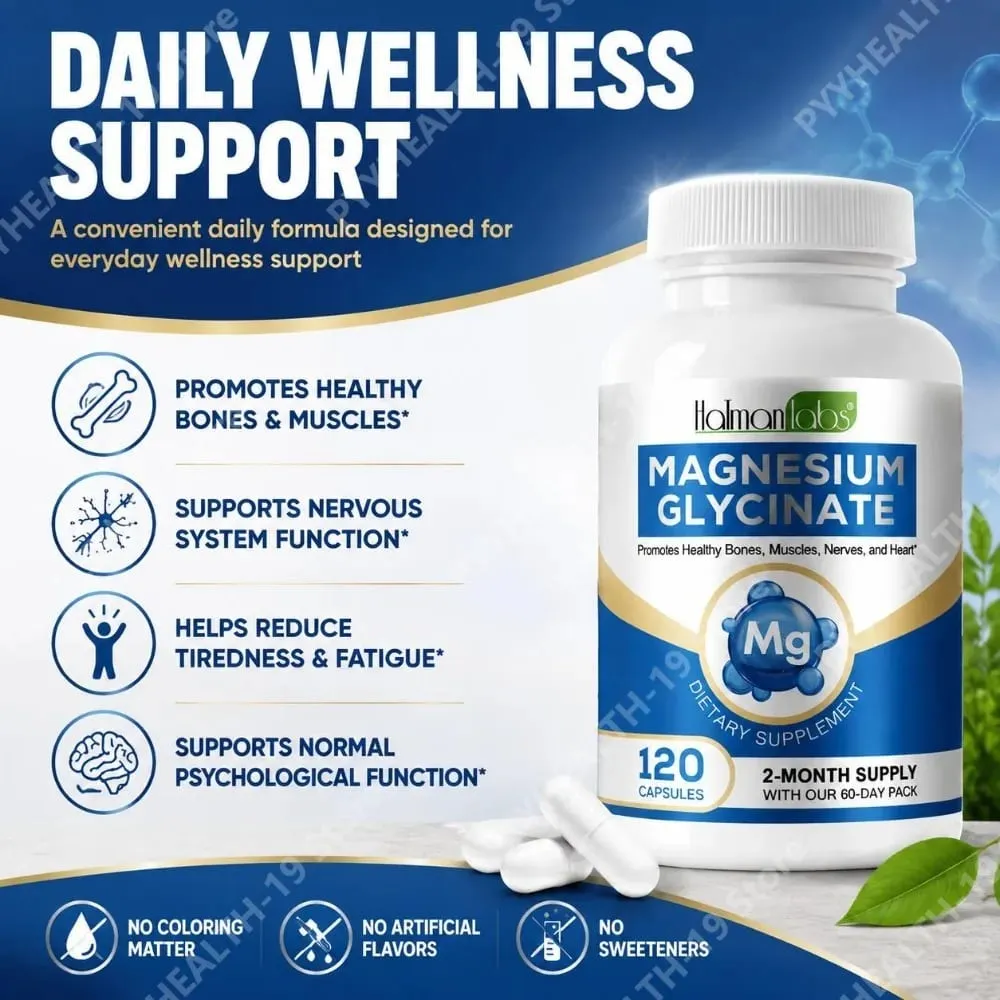 Magnesium Glycinate Capsules with 208mg Elemental Bisglycinate for Healthy Bone Muscle & Nerve Support Adults 120 Capsules — image 3