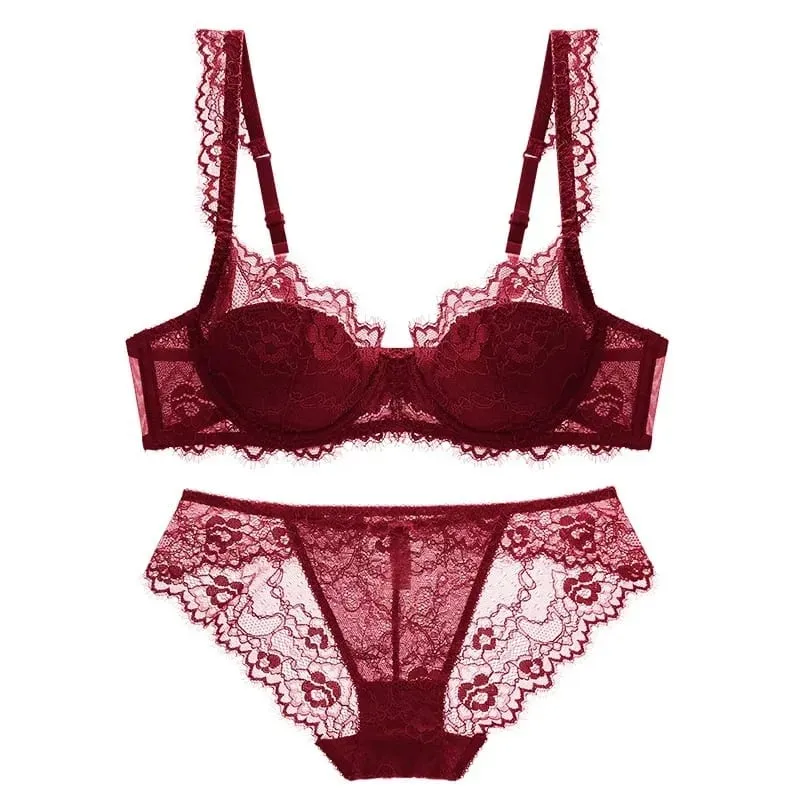 Σετ εσώρουχα με ελαφριά γραμμή βλεφαρίδων Lace Thin Cup σουτιέν και εσώρουχα με Push Up απαλά άνετα αναπνεύσιμα σέξι γυναικεία εσώρουχα — image 6
