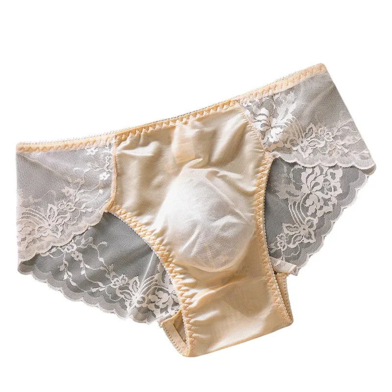 1pc Men Lace Seamless Ice Silk Briefs Ultra-thin Underwear 3D Bulge Pouch Low Waist Gay Panties Breathable High Elastic Lingerie