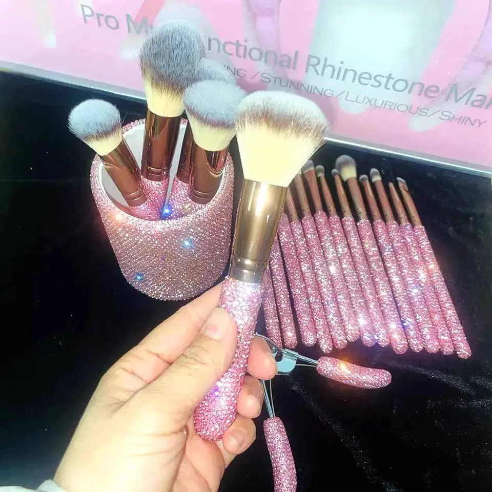 Σετ βούρτσας Glitz and Glam 22 τμχ Δέσμη RhINESTONE Glam Brush Set Bling Makeup Brushes Diamond Μακιγιάζ Πινέλο αποθήκευσης Κάδος με κουτί — image 2