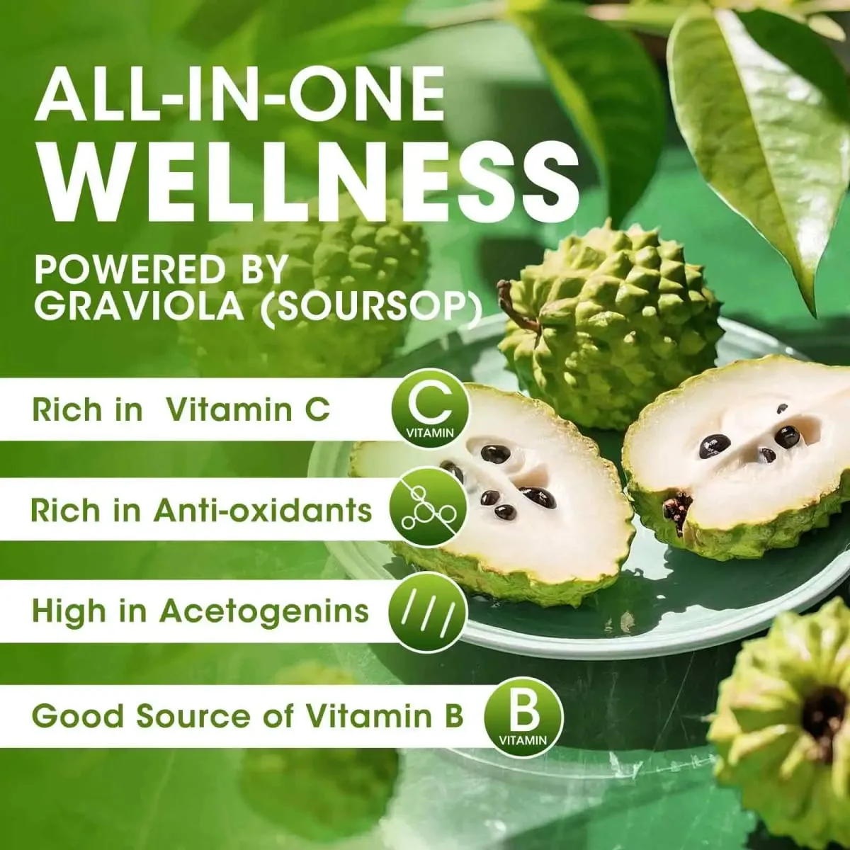 Organic Soursop Graviola Liquid Drops for Natural Antioxidant Cell Support & Regeneration Immune Boost Rich in Multivitamin