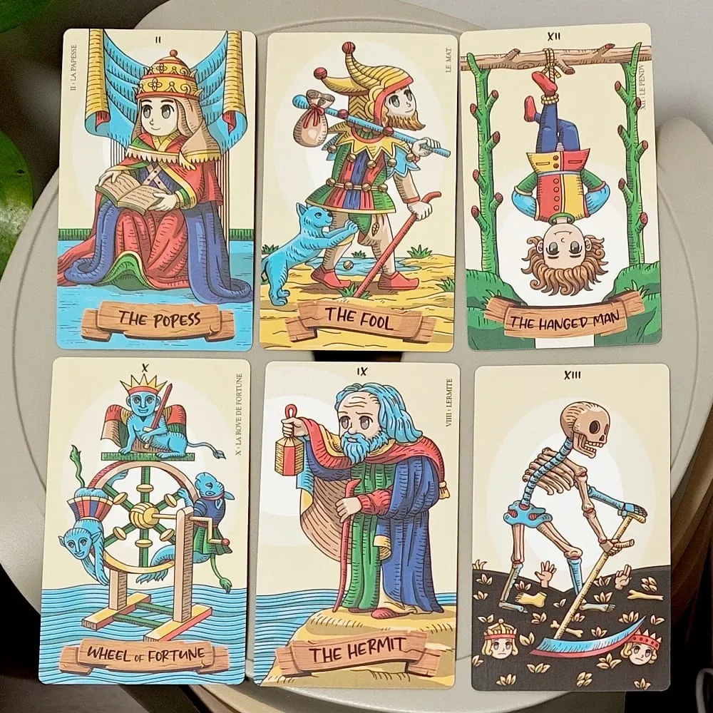 Petit De Marseilly Tarot Deck 78 τμχ Cute Chibi Marseille Tarot Card in Rigid Box 12*7cm Χάρτι με διπλό ανάγλυφο — image 5