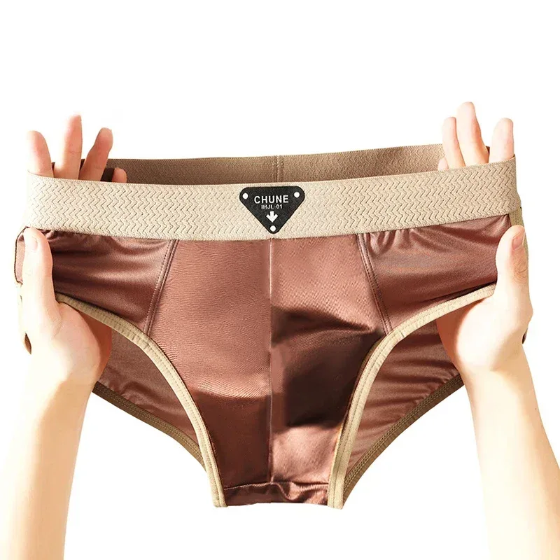 1/3PCS Men's Briefs Ice Silk Satin-like Briefs Men's Underpants Summer Breathable Quick Drying Panties Sexy U Pouch Underwear — image 10