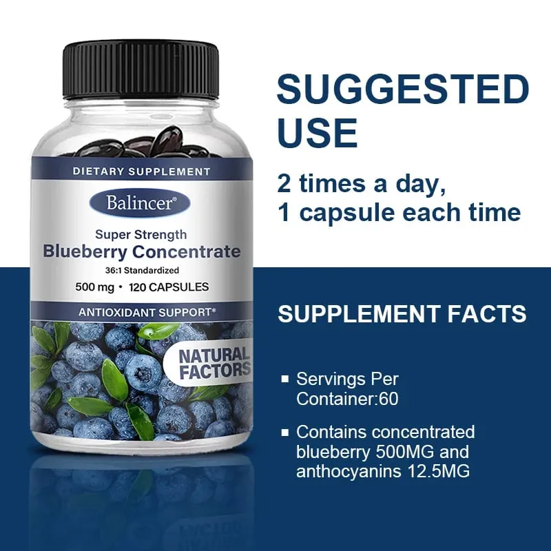Blueberry Capsules - 500 Mg Good for The Brain Heart Health Eye Care Antioxidant Promotes Smooth Skin- 120 Capsules