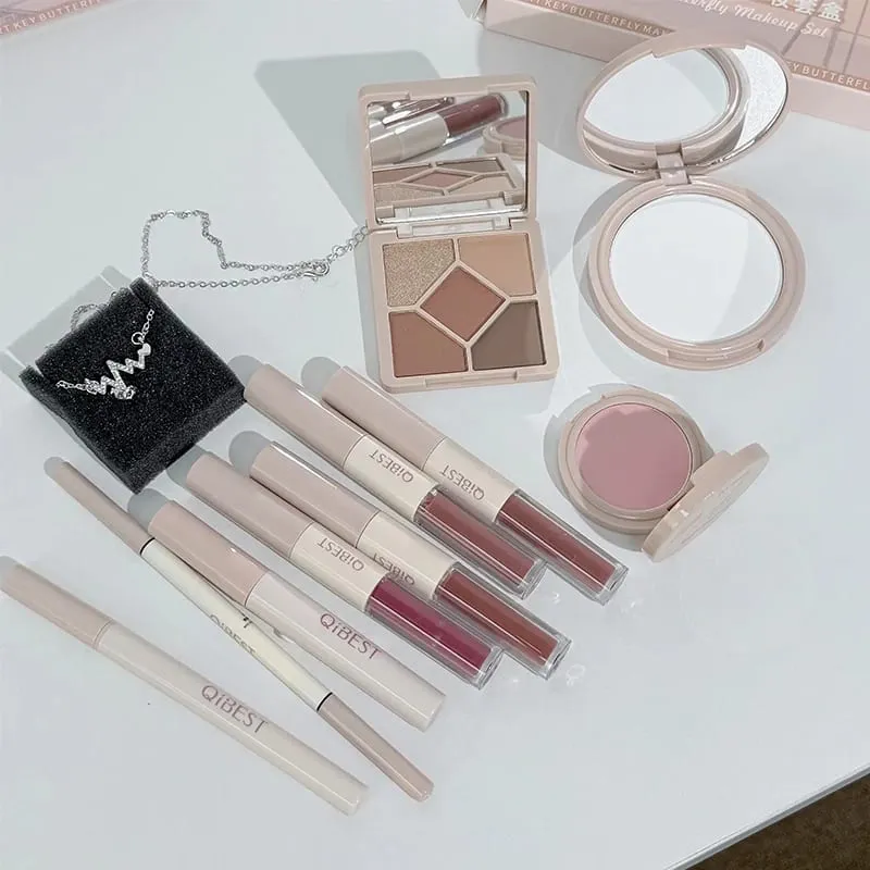 4 Χρώματα Double Head Lip Glaze Pressed Powder Blush Σκιά ματιών Μολύβι ματιών Λάδι χειλιών Κιτ μακιγιάζ πολλαπλών χρήσεων — image 7