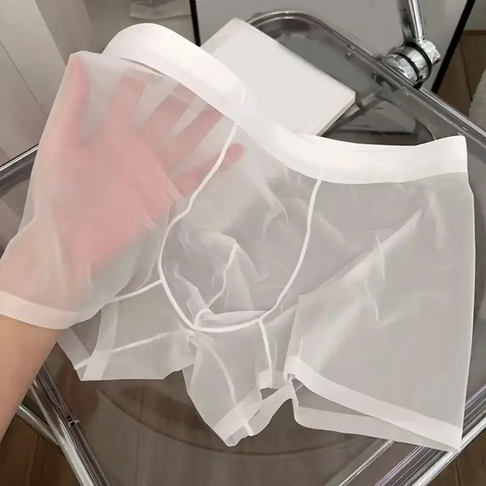 Bóxer transparente y ligero para hombre, ropa interior elástica de cintura media, pantalones cortos convexos en forma de U, bragas sin costuras