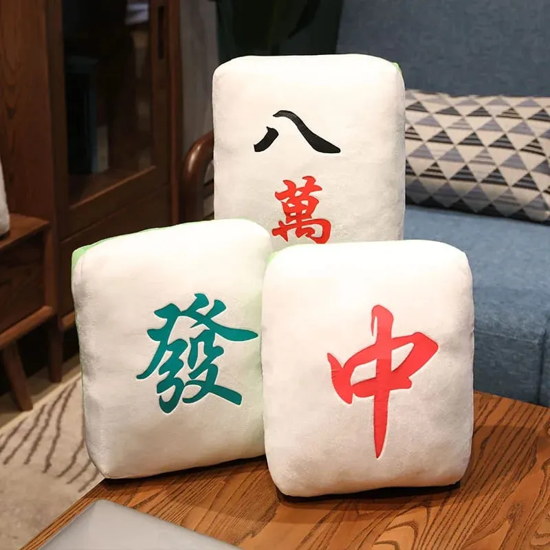 New 1pc Creative Mahjong Pillow Cushion Chinese Plush Toy Car Chair Backrest Mahjong Dice Funny Nap Pillow Sofa Home Decor Gift — image 3