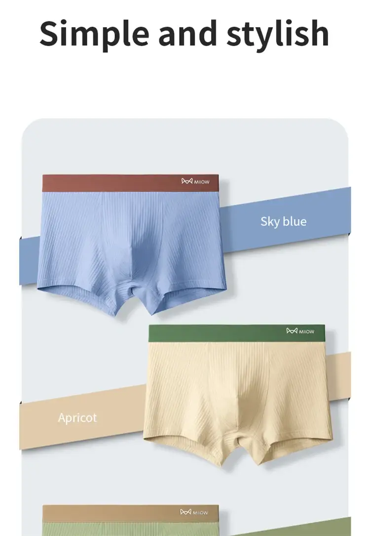 MiiOW 3Pcs Men's Striped Funny Boxer Shorts Underwear Antibacterial Crotch Underpants Man Breathable Cotton Lingerie Panties — image 9
