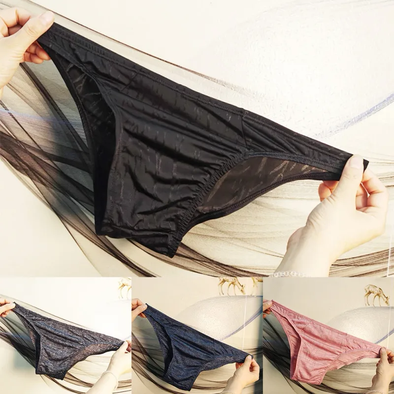 Breathable Briefs Ice Silk Underwear Casual Wear Black Jacquard Design For Daily Wear Breathable Jacquard Underwear For Men — image 8