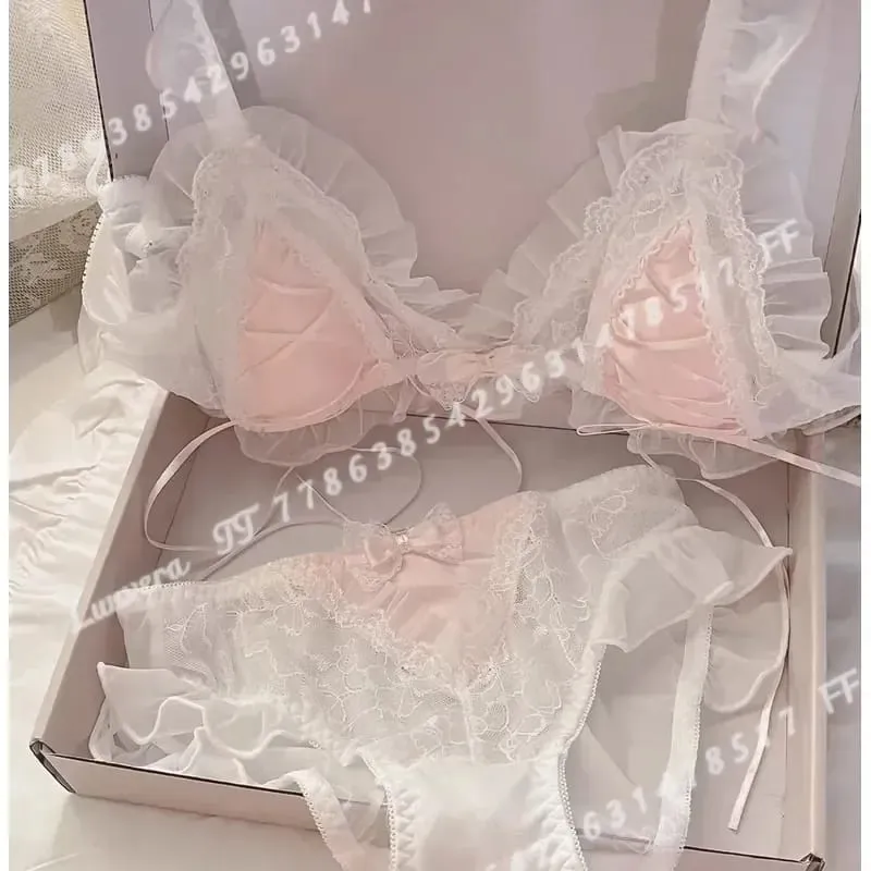 Lolita Style Thin Lace Triangle Cup Σετ Γυναικείο Χαριτωμένο μικρό μπούστο σέξι εσώρουχα — image 6