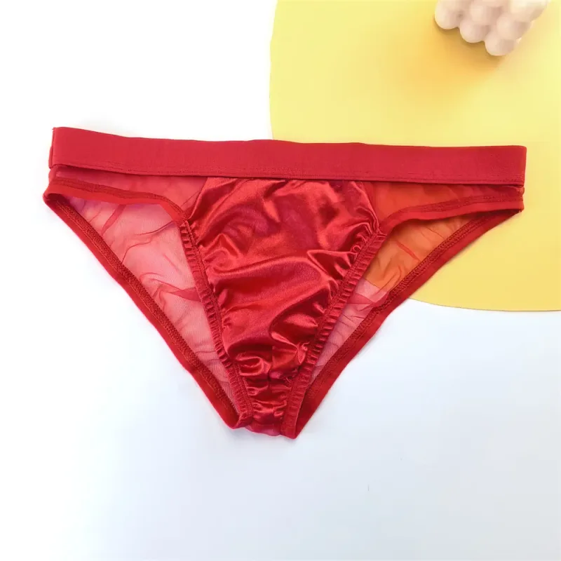 Sexy Glossy Satin Silk Man's Underwear Briefs Transparent Mesh Male Panties Breathable Quick Dry Underpants — image 17