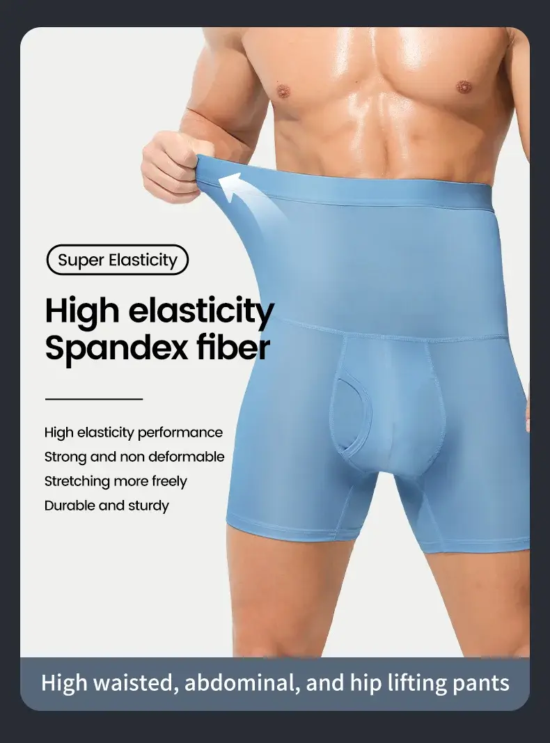 Men's sports underwear: high-waisted, belt-curving, plus-size, lengthened, anti-leg chafing, waist-protecting, flat-cut shorts — image 16