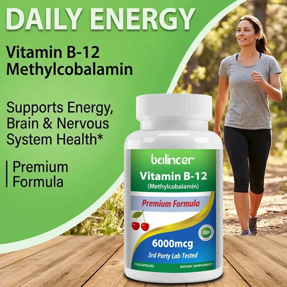 Vitamin B12 Supplement 6000mcg - Energy Brain Memory Mood Heart Function Nervous & Immune System Support 30/60/120 Capsules — image 7