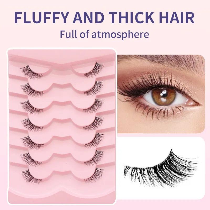 7 ζεύγη φυσικές βλεφαρίδες Wispy Half Clear Band strip Lashes Ψεύτικες βλεφαρίδες Μαλακές αφράτες ελαφριές βλεφαρίδες μακιγιάζ — image 4
