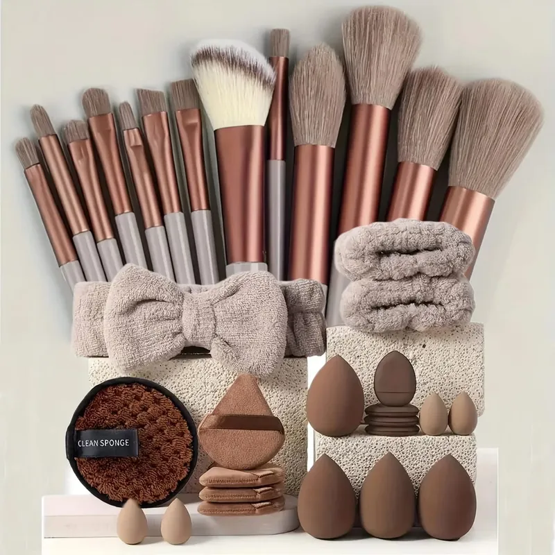 20/40Pcs Σετ βουρτσών και σφουγγαριών μακιγιάζ Καφέ Μακιγιάζ Puff Beauty Egg Κιτ ντεμακιγιάζ για ντεμακιγιάζ — image 8