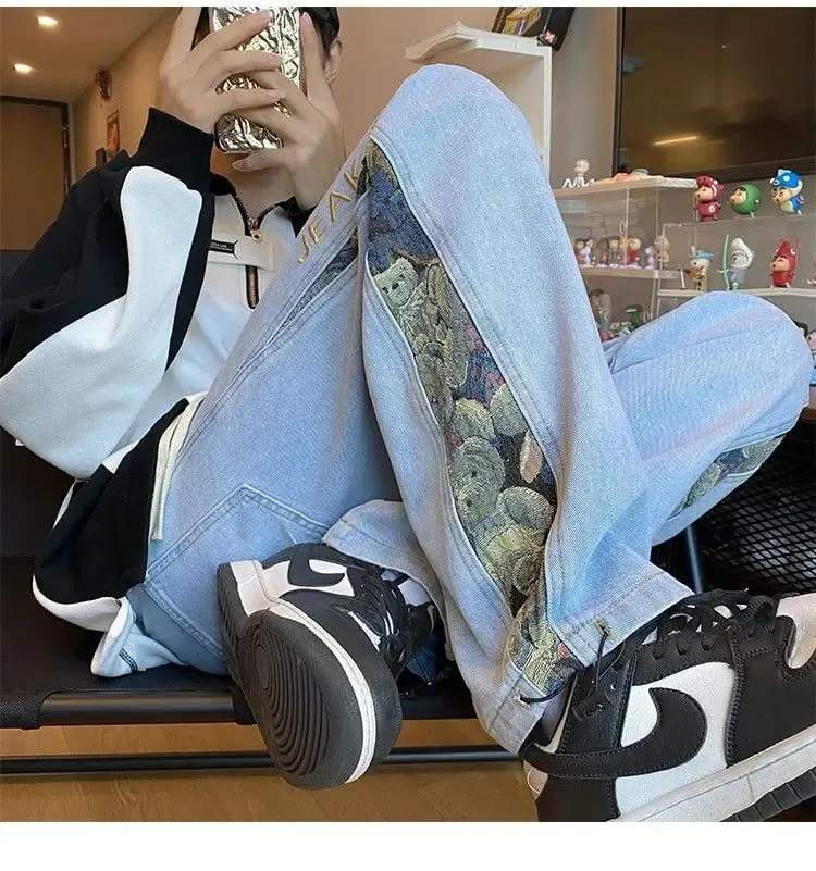 2023 Embroidered Bear Jeans Ανδρικά Άνοιξη Φθινόπωρο ίσιο πόδι χαλαρό συν με φαρδύ πόδι μάρκα American High Street Casual παντελόνι — image 10