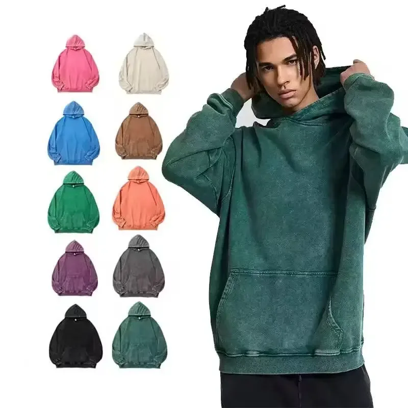 350 Grams Retro Acid-Washed 100% Cotton All-In-One Cap Hoodie High-Quality Loose-Fitting Sports Shirt Custom Logo