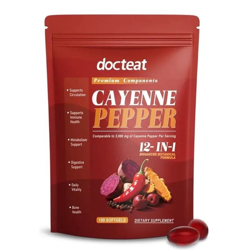 Docteat Cayenne Pepper 12 az 1-ben lágyzselé immunegészségügyi és csonttámogatás berberinnel és fekete bors kivonattal 180 lágyzselé