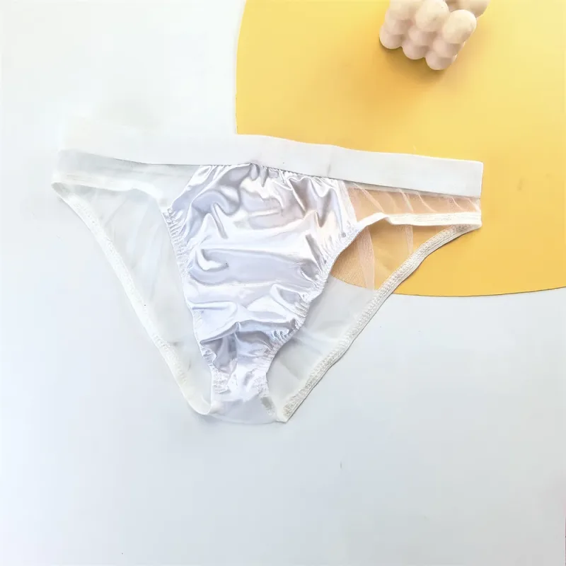 Sexy Glossy Satin Silk Man's Underwear Briefs Transparent Mesh Male Panties Breathable Quick Dry Underpants — image 19