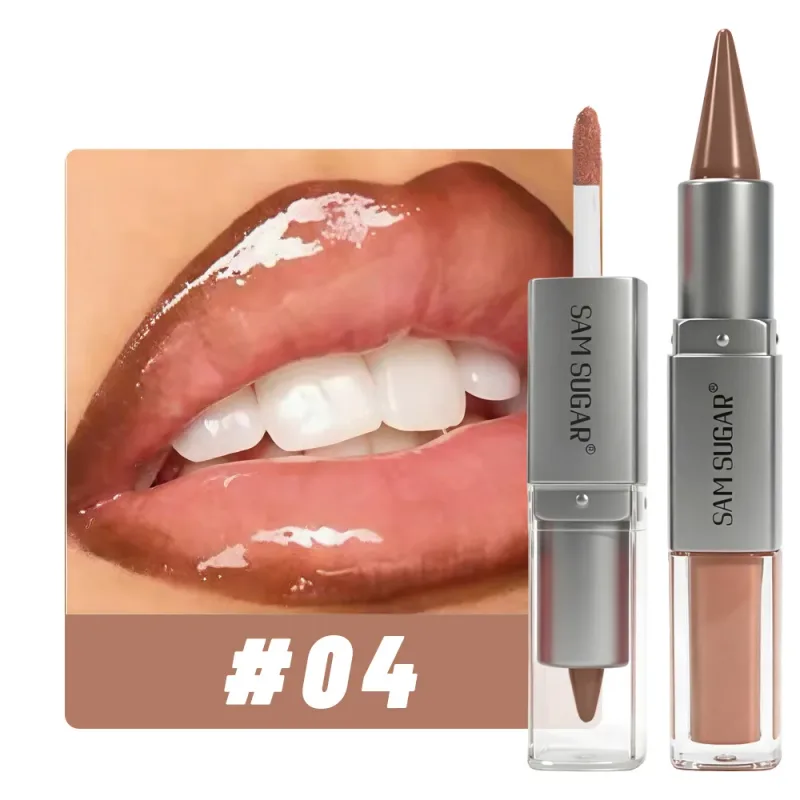 2 in 1 Lip Liner & Lip Gloss Dual Ended Hydrating Non Stick Lipstick Matte Velvet Outline Crayon with Shiny Plumping Lip Glaze