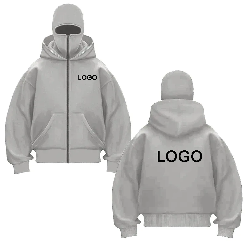 Diy design duplo-capuz zíper hoodies masculino personalizado impresso manga longa zip up sweatshirts feminino máscara ninja pullovers jaqueta — image 4