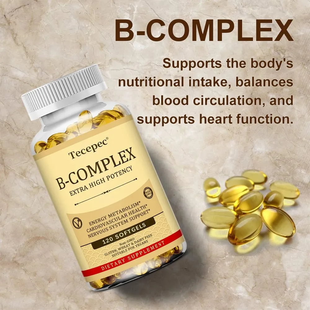 Tecepec B-Complex Vitamin Supplements (B12 B1 B2 B3 B5 B6 B9 Folic Acid & Biotin) Immune & Energy Support Softgels NON-GMO — image 4