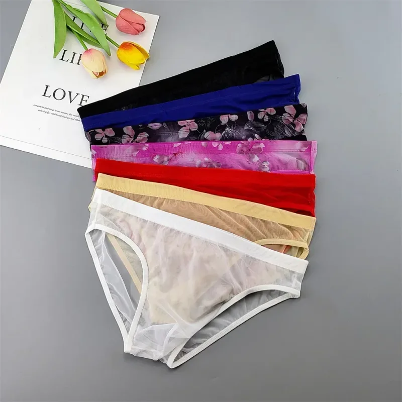 Ropa interior transparente de talla grande, calzoncillos sexis transparentes para Hombre con bolsa, bragas masculinas transpirables de nailon, XL-4XL