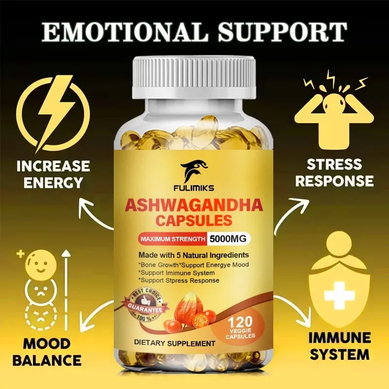5000mg Ashwagandha Extract Capsules Help Deep Sleep Health Brain and Memory and Mental Stress Support Dietary Supplement