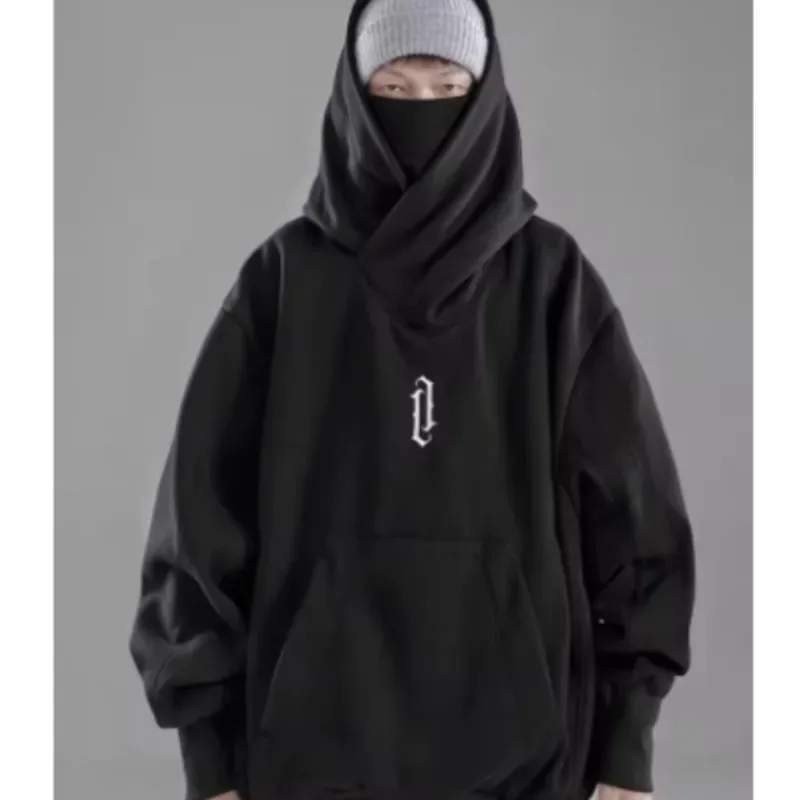 Moletom de gola alta bordado oversized y2k masculino feminino com capuz japonês ninja hoodies outono hip hop velo bolso streetwear