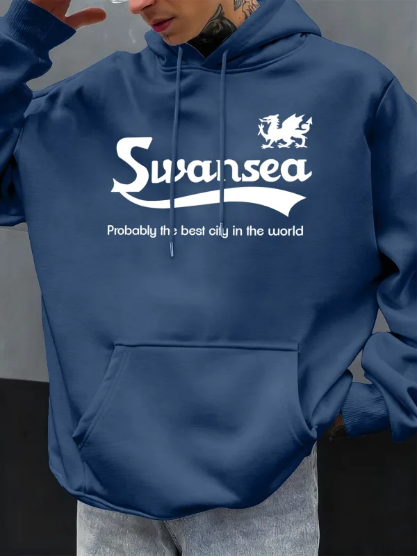 Swansea, la mejor ciudad, diseño de letras, Otoño, Sudadera con capucha para hombre, sudadera con bolsillo, jerséis suaves de lana informales, ropa de Hip Hop, Tops sueltos