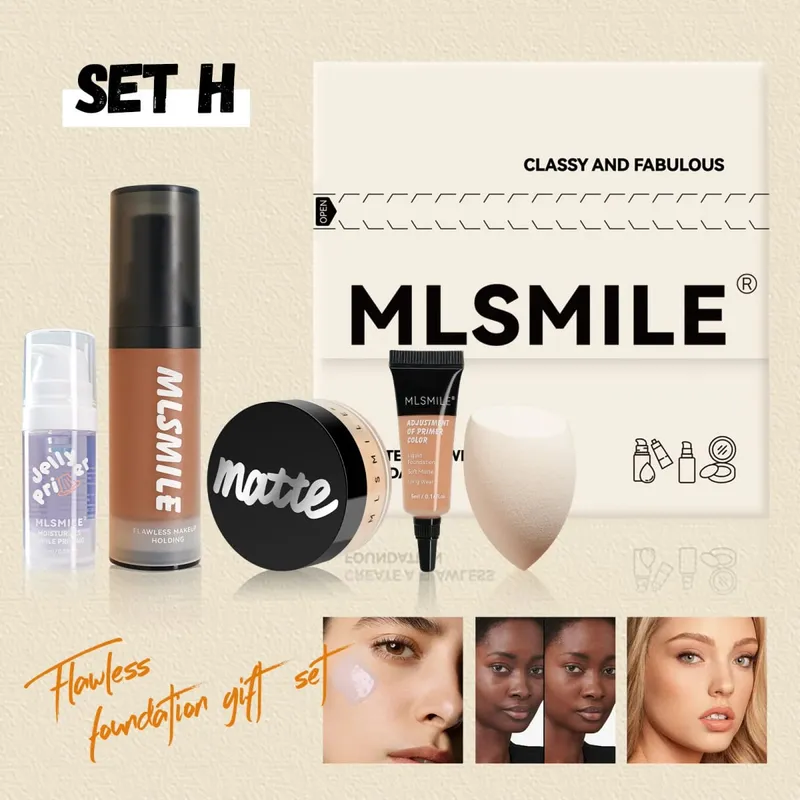 Επαγγελματικό σετ μακιγιάζ για άψογο Base Oil Control Loose Powder Matte Primer Liquid Foundation Concealer Ενυδατικό Δώρο