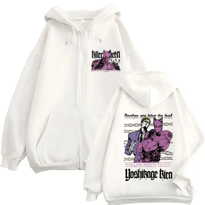 Sweat-shirt à capuche avec fermeture éclair pour homme et femme, vêtement à la mode, avec fermeture éclair, Anime Jojo Bizarre Adventure Kira Yoshikage Killer Queen — image 5
