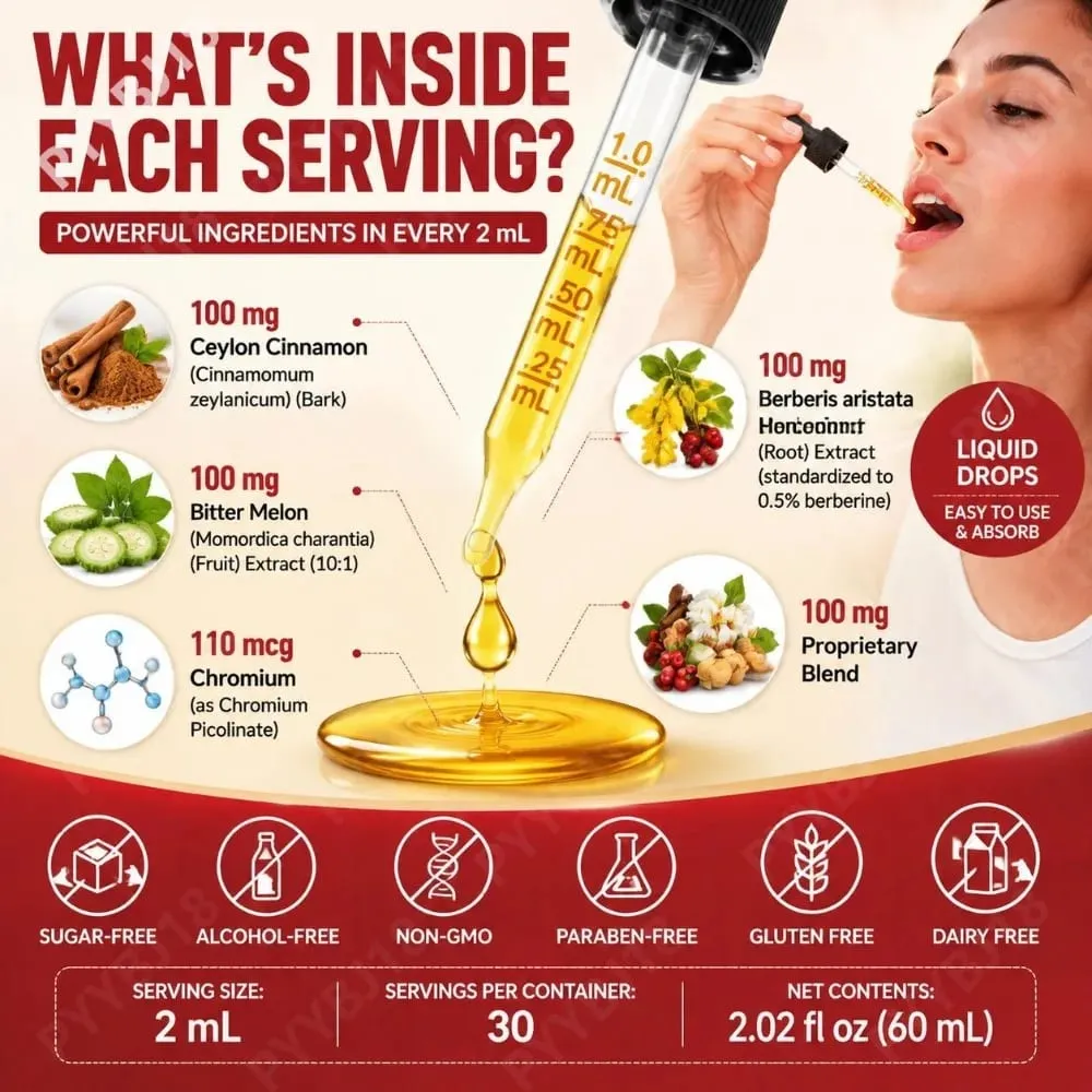 Berberine Liquid Drops Chromium & Ceylon Cannamon Supports Vitality Metabolic Wellness Health Digestive Health Χωρίς Ζάχαρη Μη ΓΤΟ 60ml — image 6