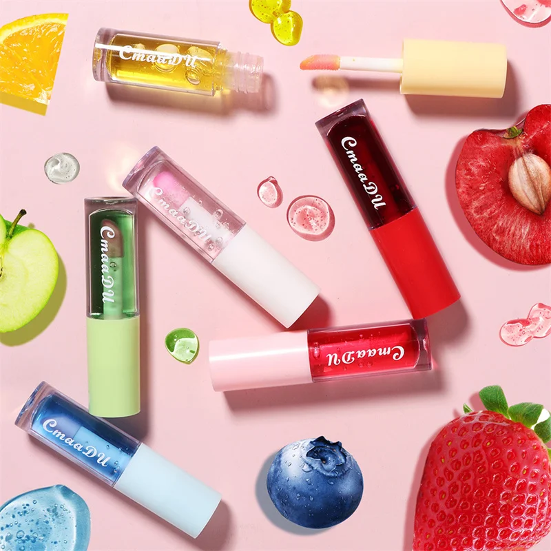 Φρούτα που αλλάζει χρώμα για τα χείλη Strawberry Lip Oil Moisturizing Reduce Lips Liquid Liquid Liquid Waterproof Jelly Plump Lips Care
