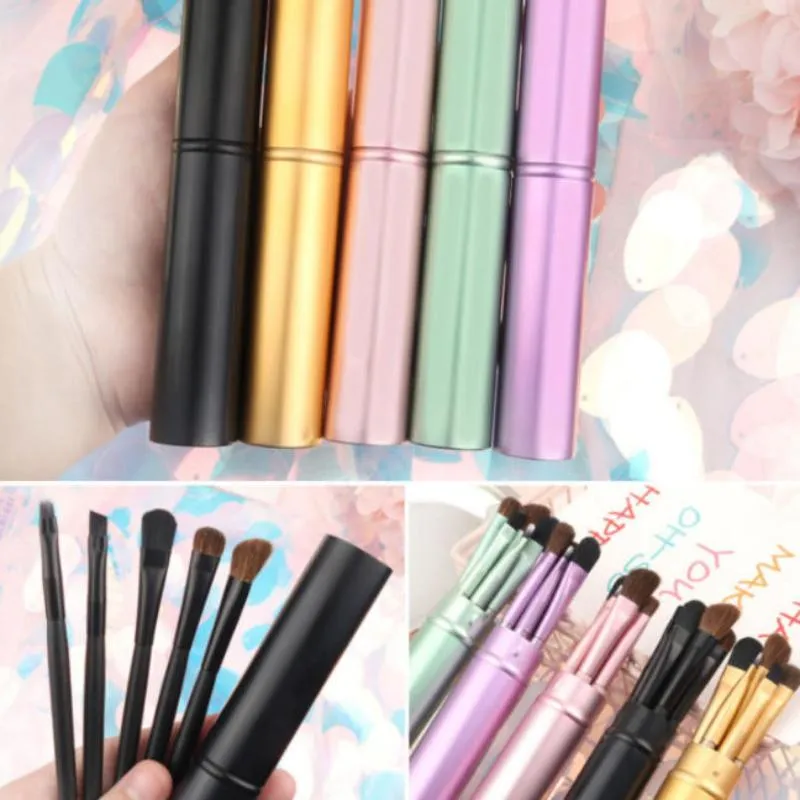5pcs pincel de delineador com tubo de armazenamento pincéis de maquiagem para os olhos conjunto pincel de sombra macio pincel para manchas