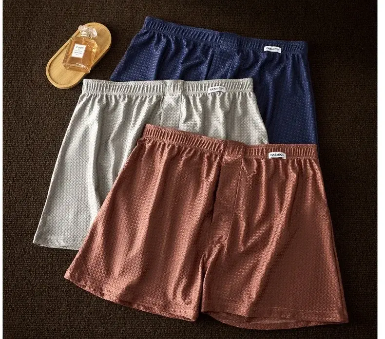 2 Pack Men's Ice Silk Boxers Mid-Rise Loose Fit Summer Cool Trendy Sheen Underwear Sleepwear Male Panties — image 2